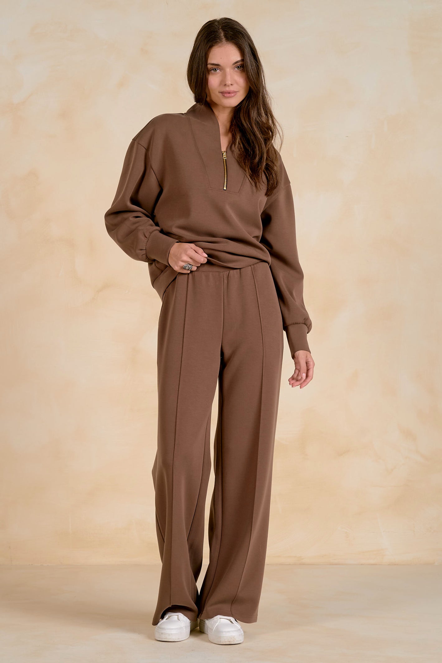 Elan SC11742 3/4 Zip Top Light Brown