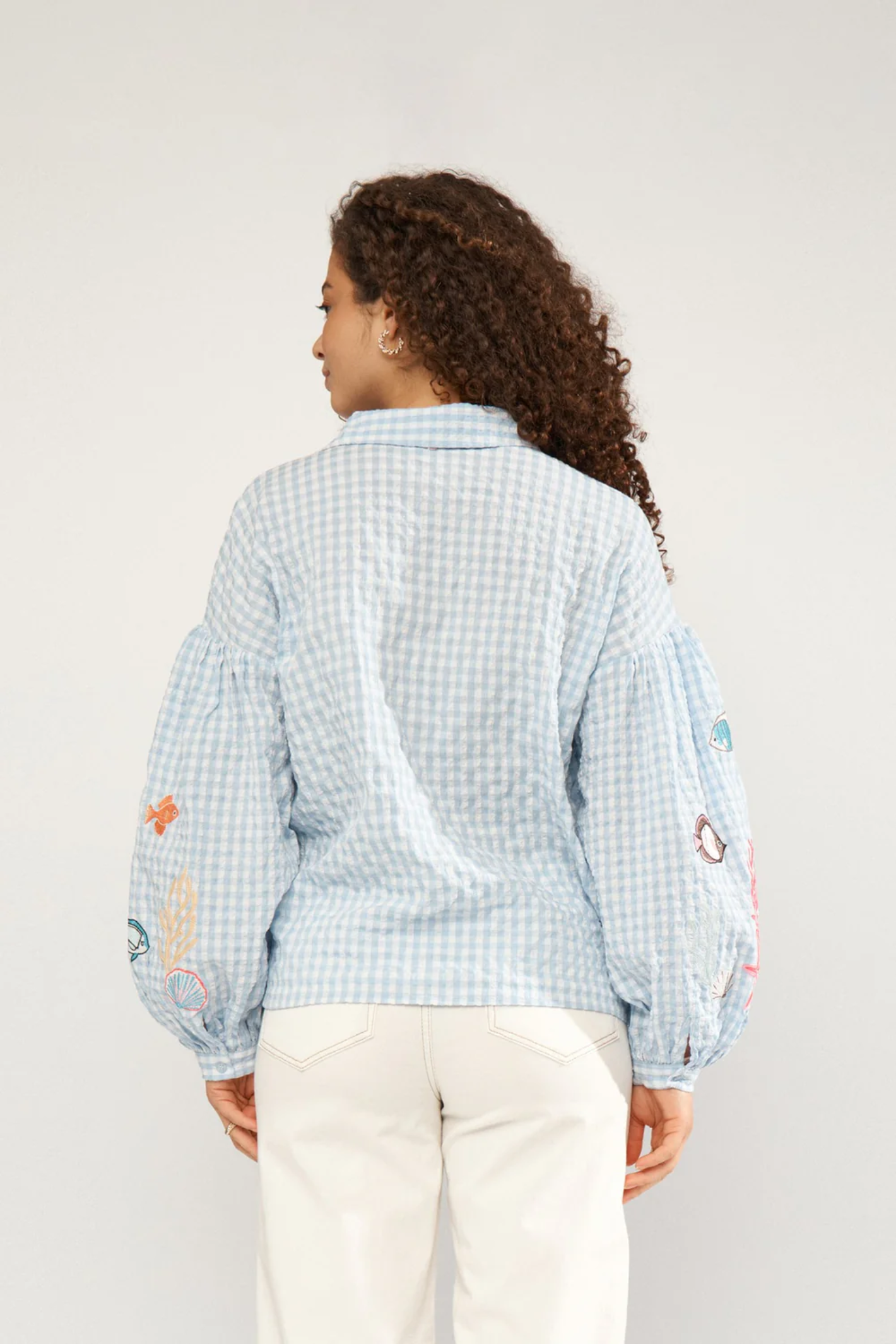 Numph 706787 Nusurfer Gingham Embroidered Shirt Placid Blue
