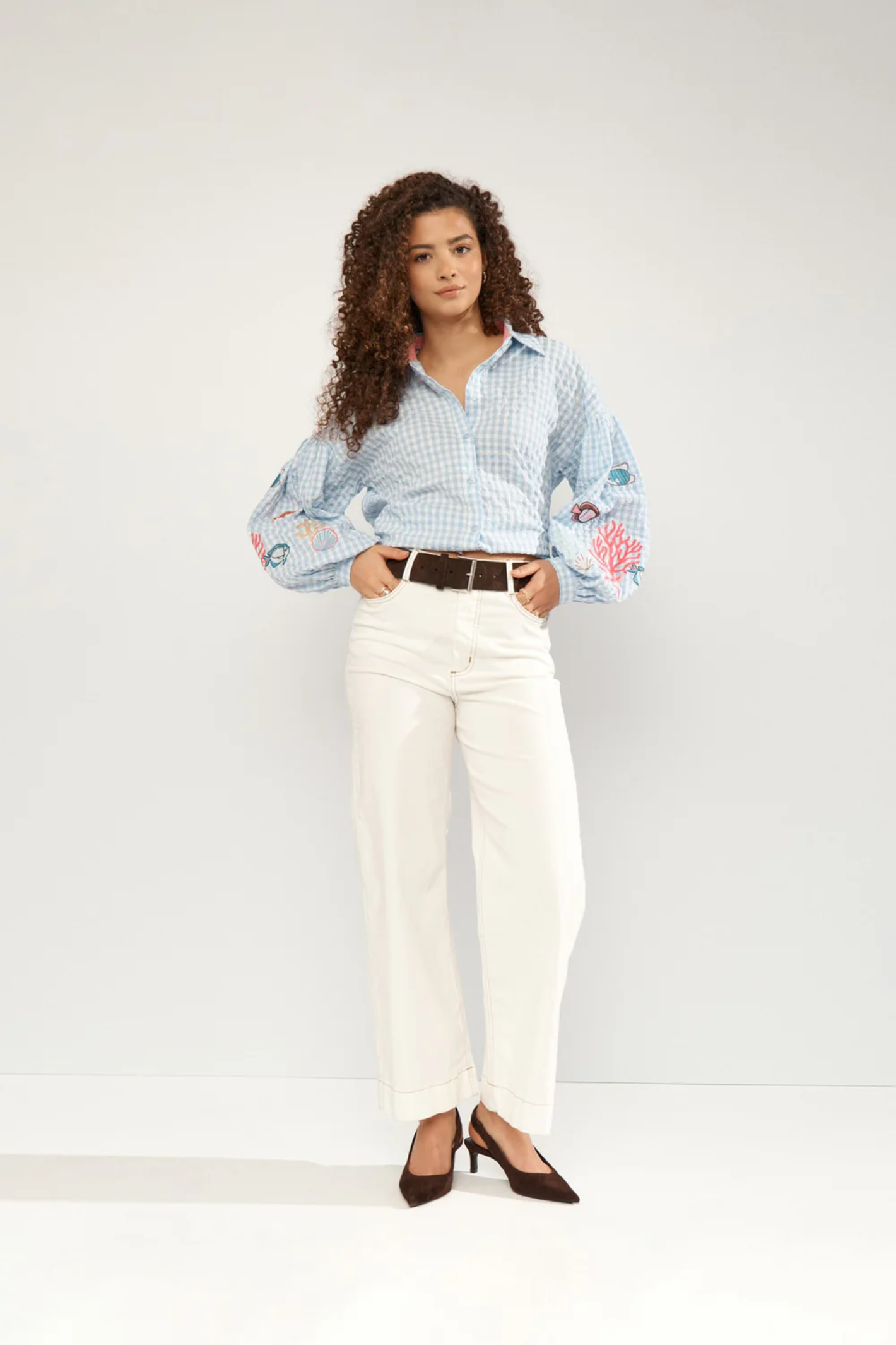 Numph 706787 Nusurfer Gingham Embroidered Shirt Placid Blue