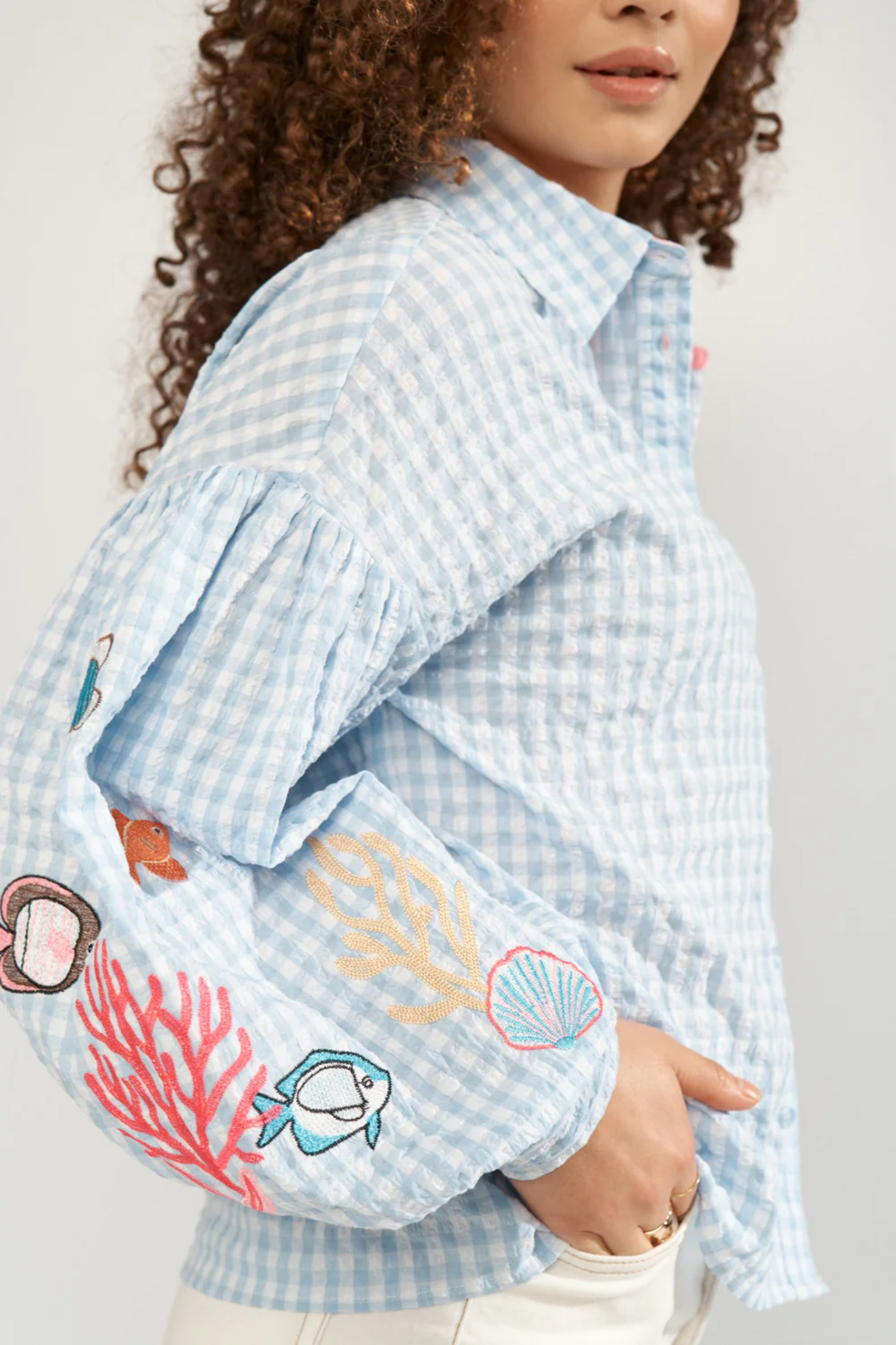 Numph 706787 Nusurfer Gingham Embroidered Shirt Placid Blue