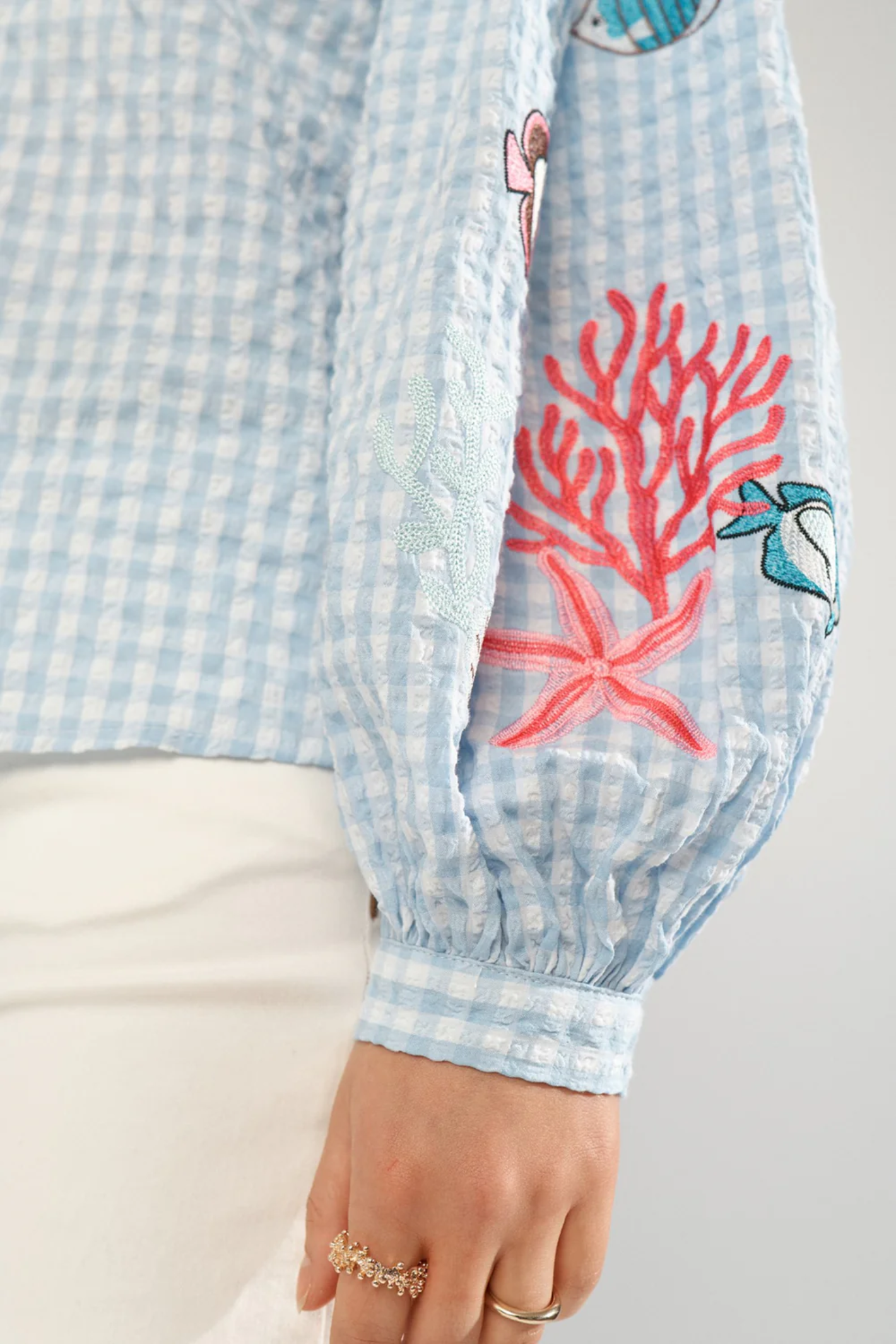 Numph 706787 Nusurfer Gingham Embroidered Shirt Placid Blue