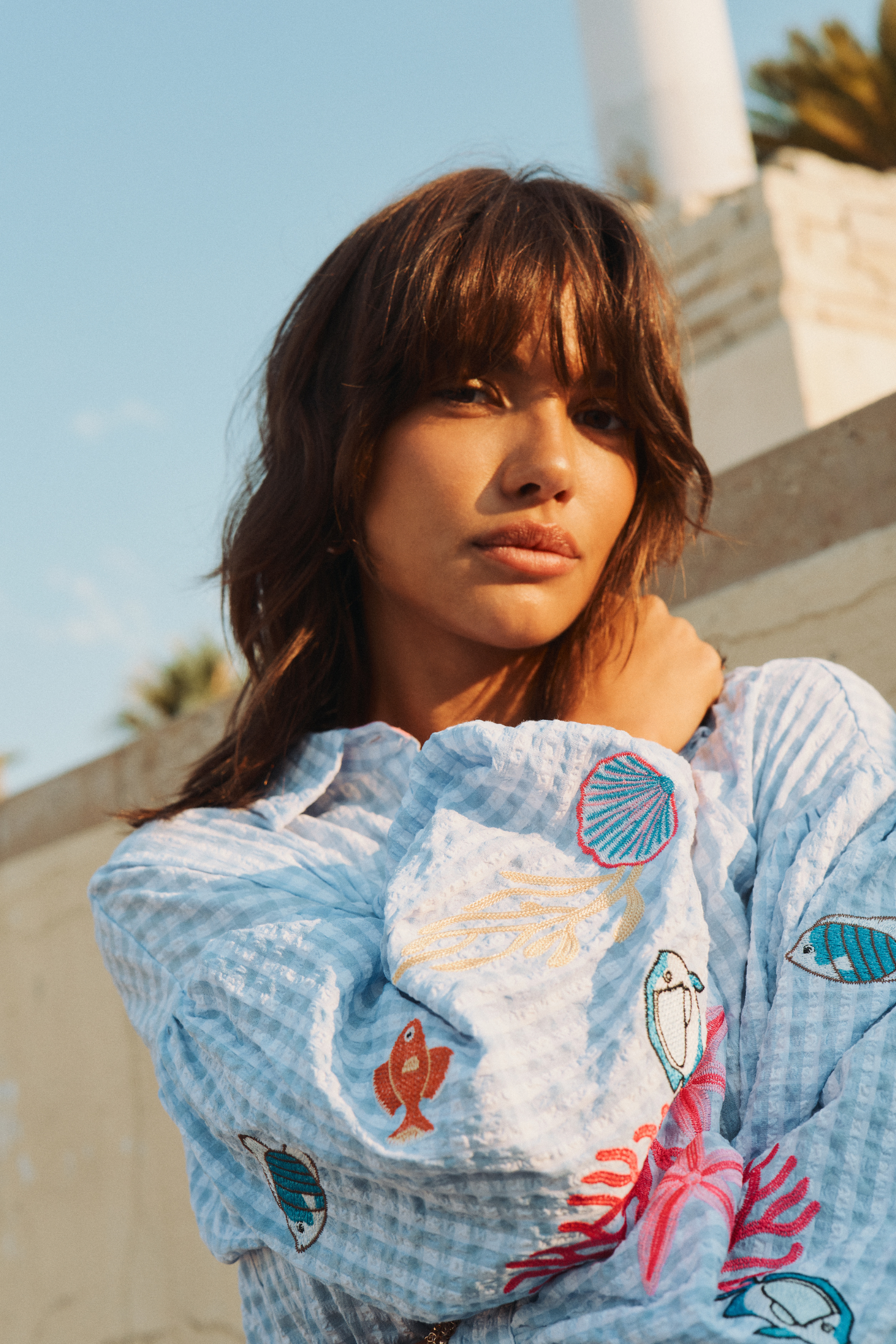 Numph 706787 Nusurfer Gingham Embroidered Shirt Placid Blue