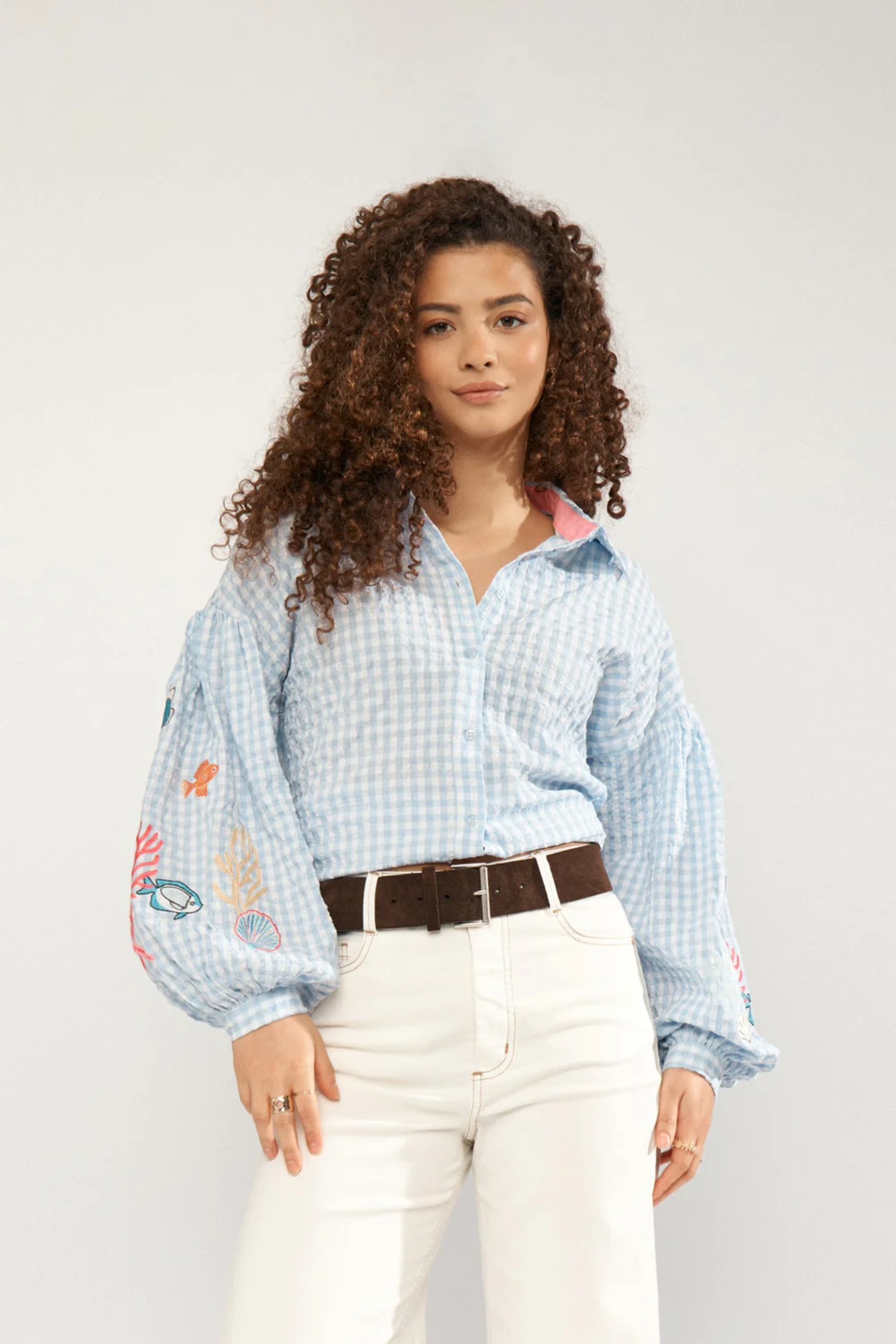 Numph 706787 Nusurfer Gingham Embroidered Shirt Placid Blue