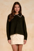 Elan SW11752 Sweater Collar Stitching Black