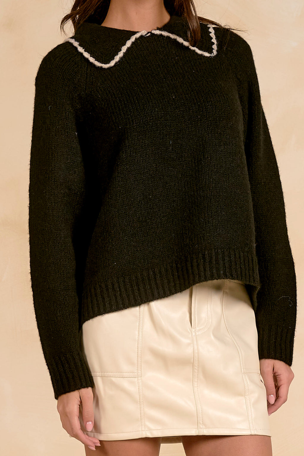 Elan SW11752 Sweater Collar Stitching Black