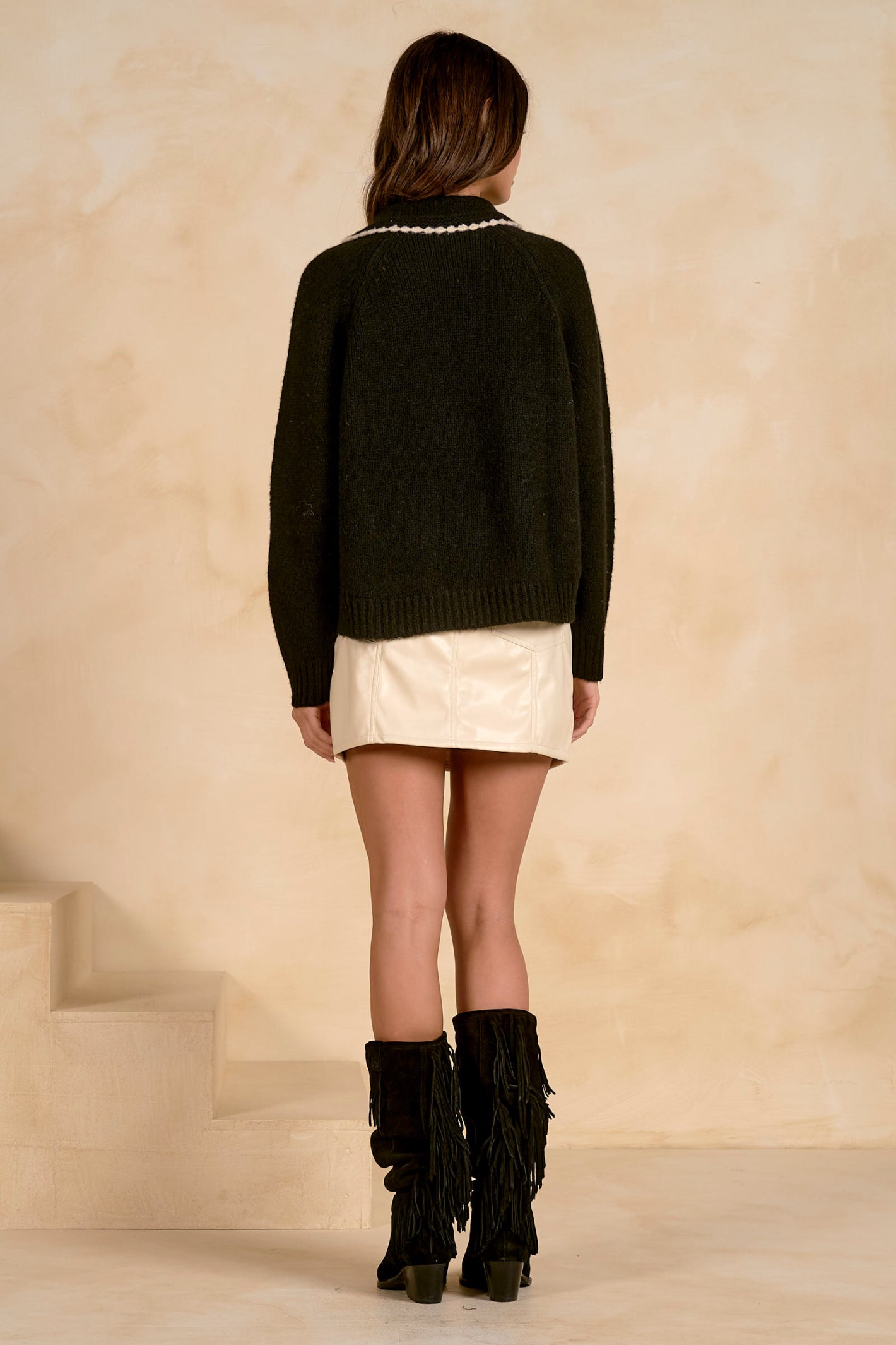 Elan SW11752 Sweater Collar Stitching Black