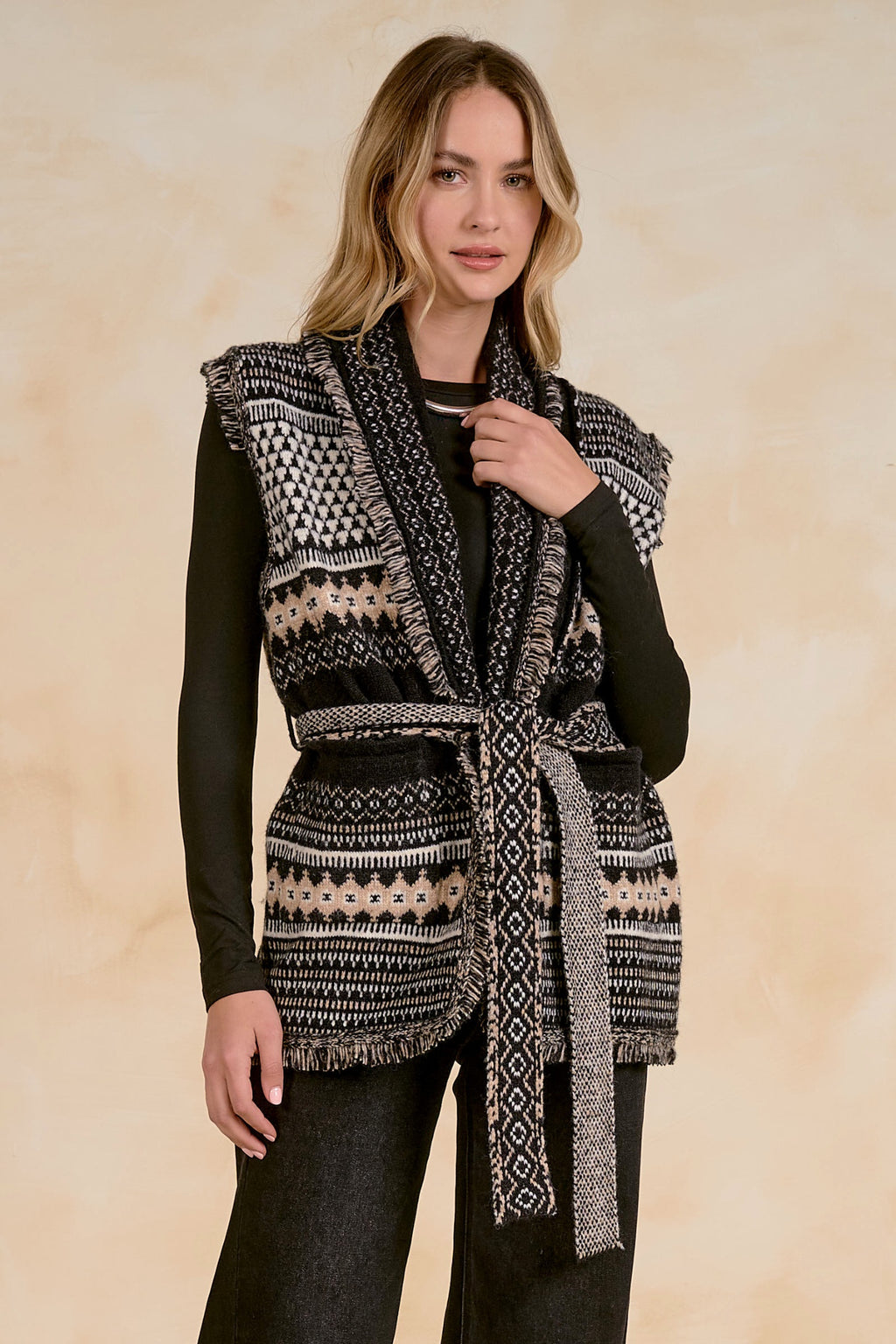 Elan SWP11754 Sleeveless Cardigan Black