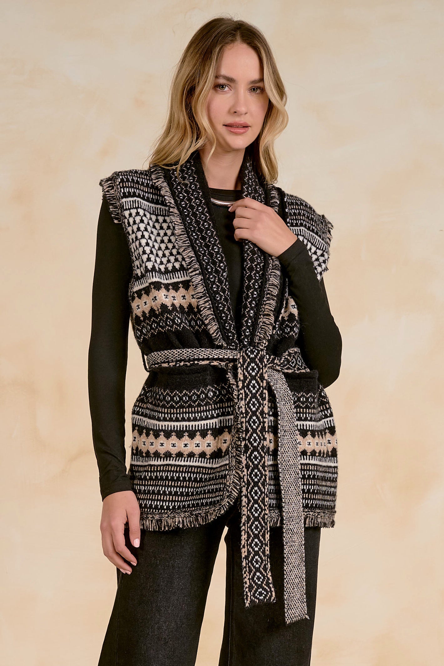 Elan SWP11754 Sleeveless Cardigan Black