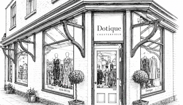 Illustrated Dotique Chesterfield storefront with clothing displays and window signage