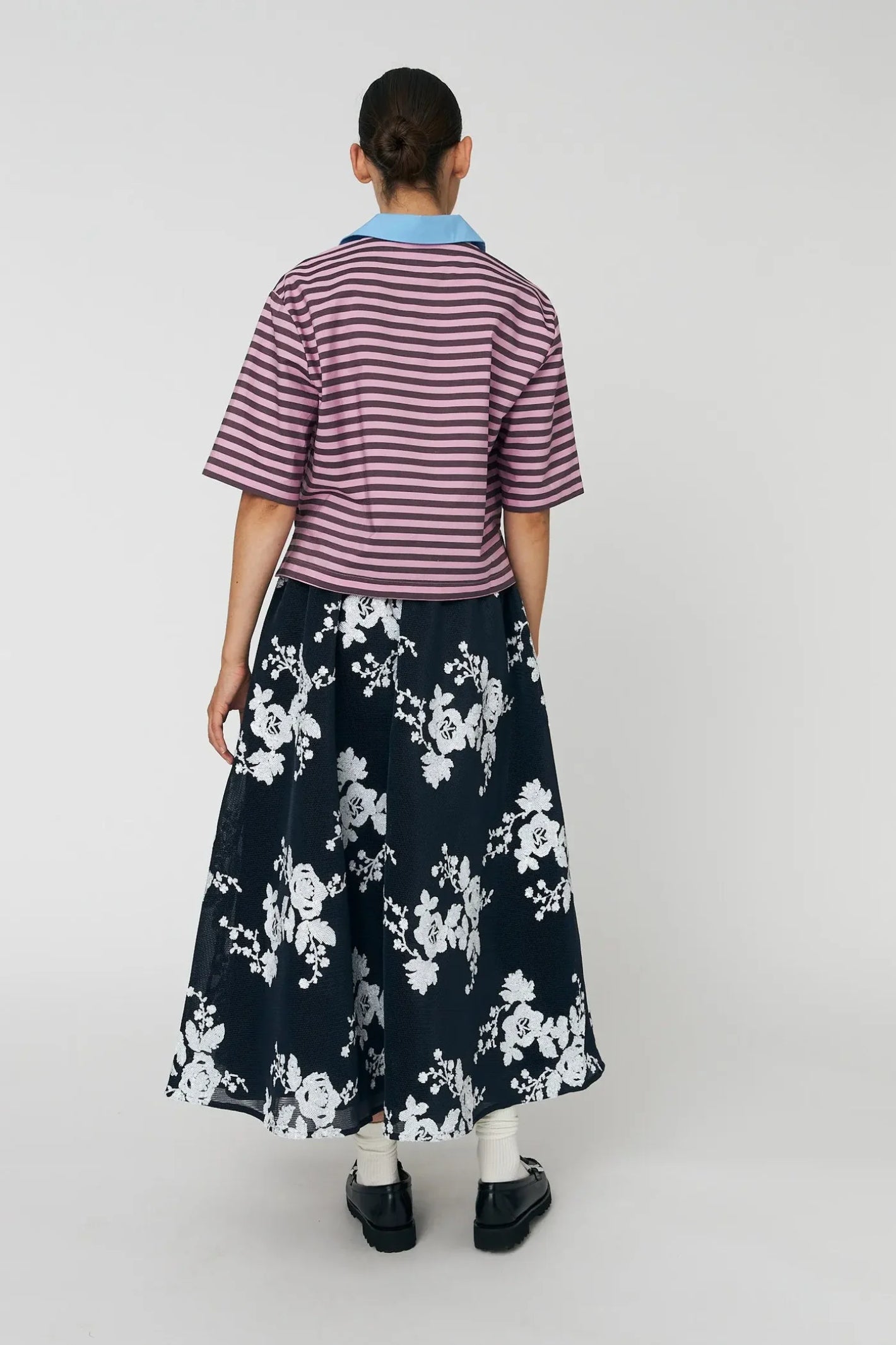 Stella Nova Sequins Mesh Midi Skirt - White and Blue SP61-5402 back view styled in gallery position 1 Shop Stella Nova at Dotique