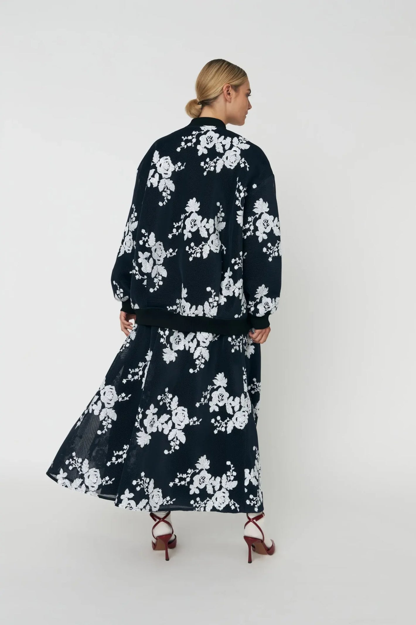 Stella Nova Sequins Mesh Midi Skirt - White and Blue SP61-5402 back view gallery 1 Shop Stella Nova at Dotique