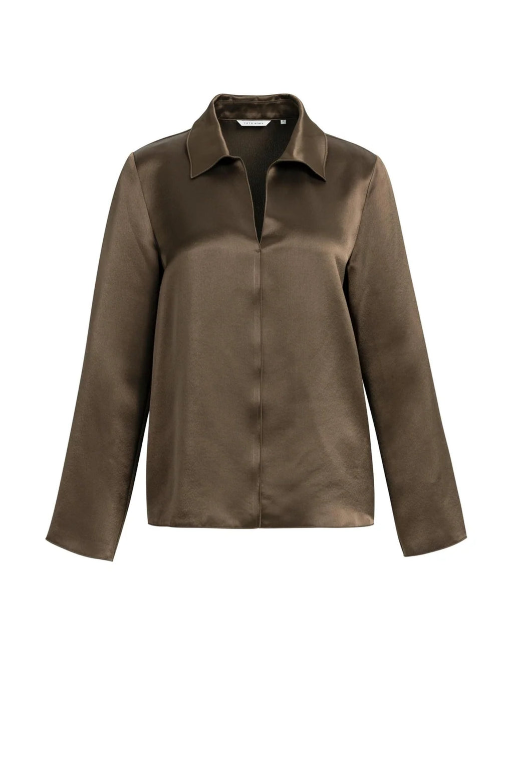 Yaya 01-701425-610 Satin Blouse with Collar Coco Brown by YAYA. Shop YAYA at Dotique