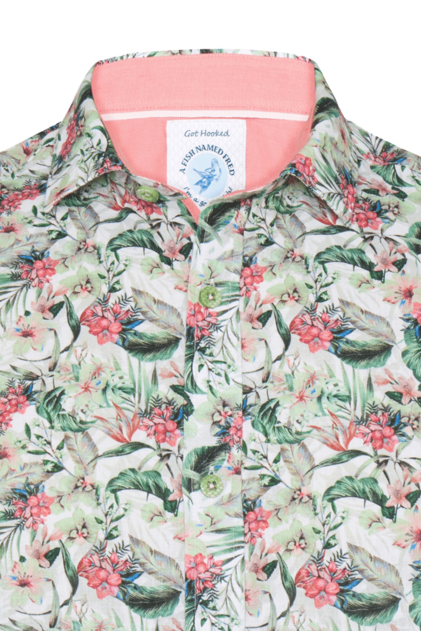 A Fish Named Fred 31.065 Short Sleeve Men's Shirt Floral Light Green - Dotique