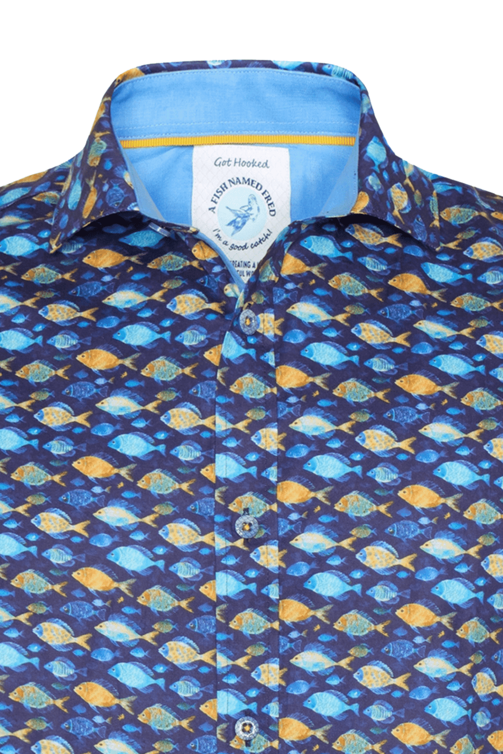 A Fish Named Fred 31.066 Short Sleeve Men's Shirt Navy Fish - Dotique