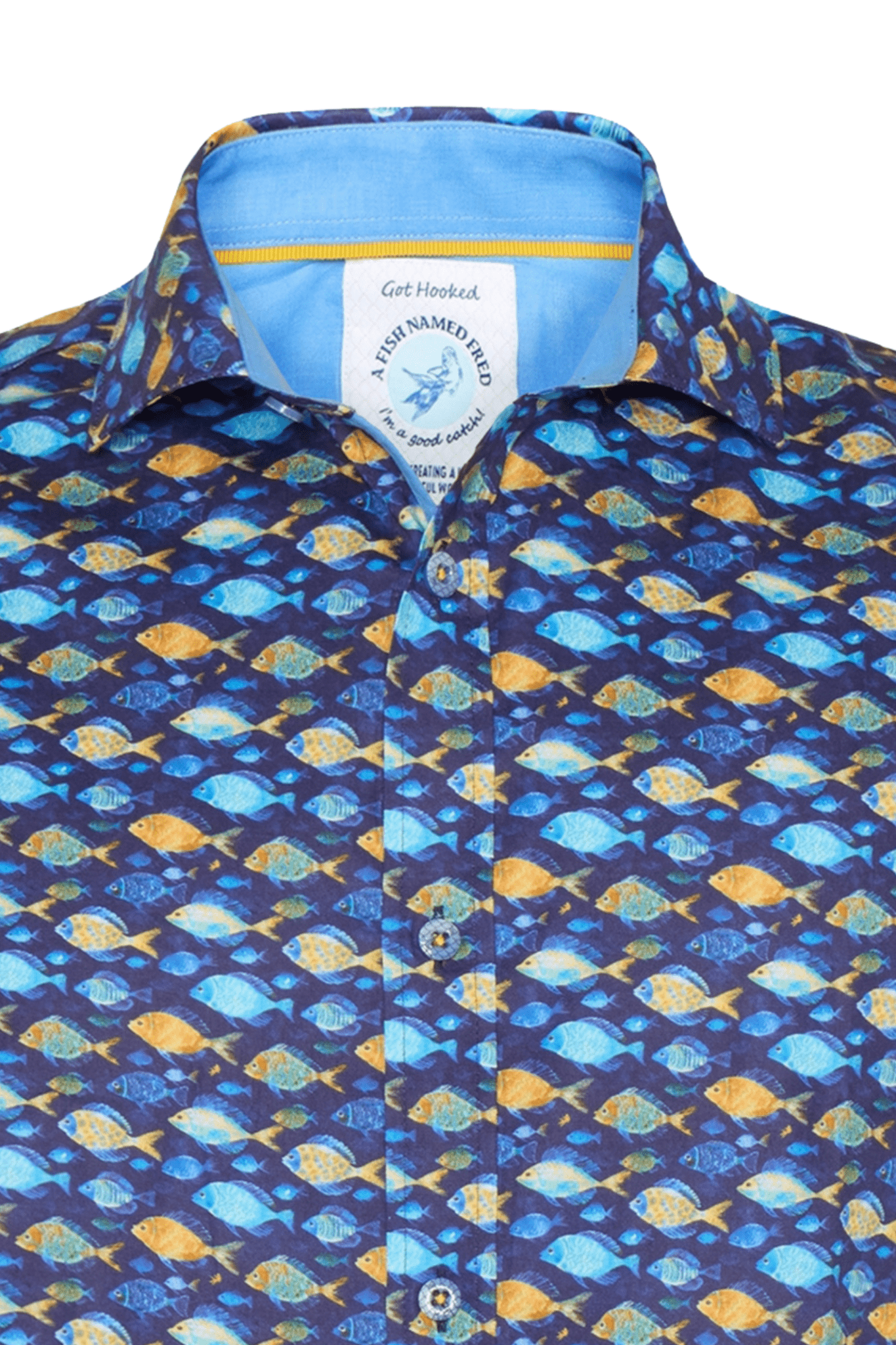 A Fish Named Fred 31.066 Short Sleeve Men's Shirt Navy Fish - Dotique
