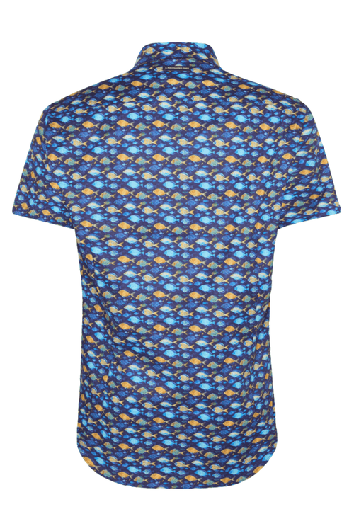 A Fish Named Fred 31.066 Short Sleeve Men's Shirt Navy Fish - Dotique