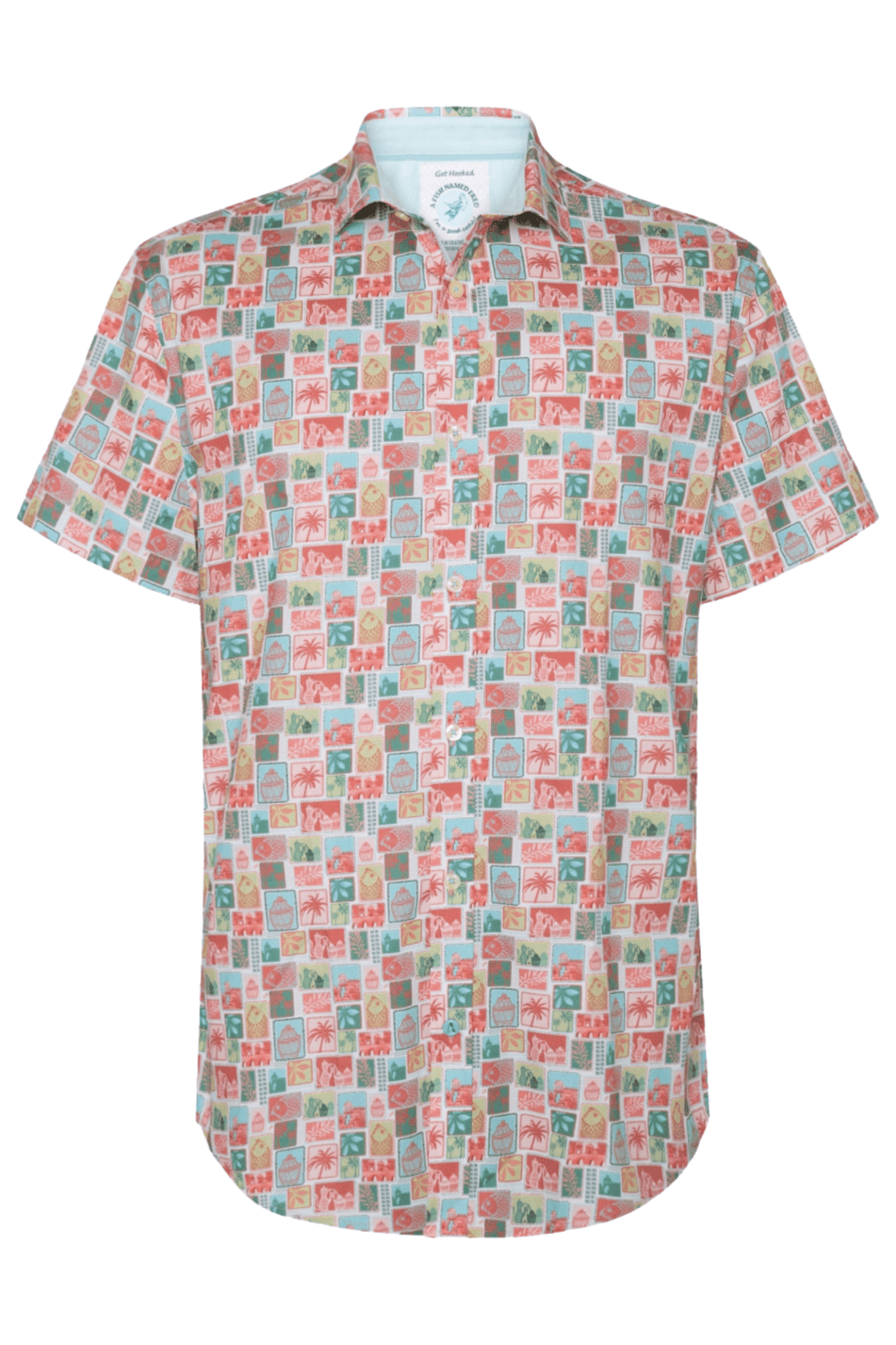 A Fish Named Fred 31.068 Short Sleeve Men's Shirt Rose Pink Stamps - Dotique