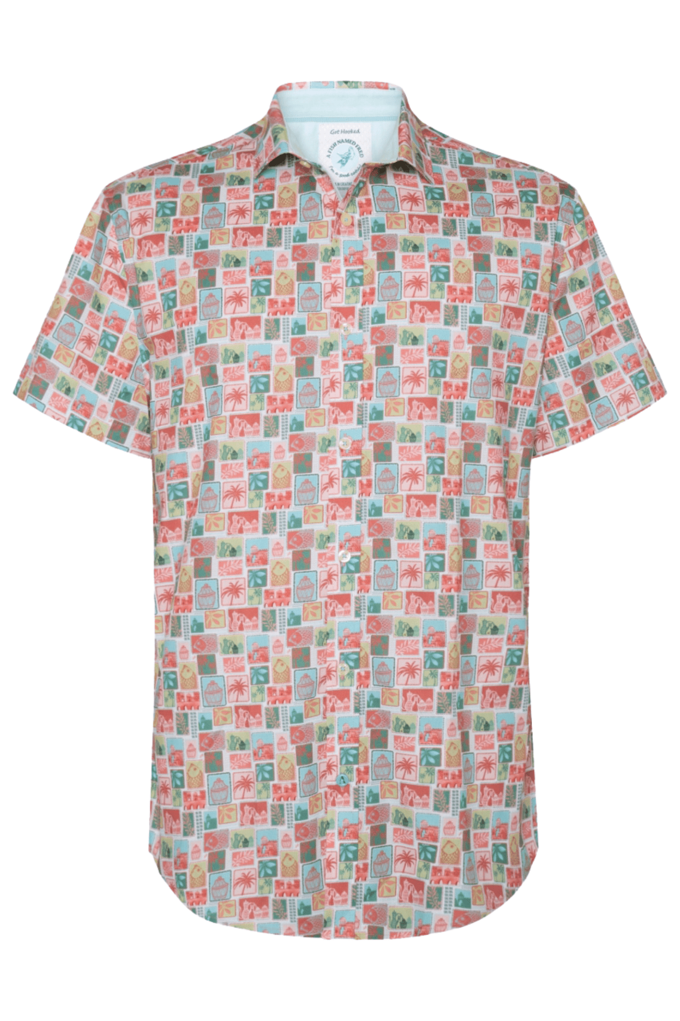 A Fish Named Fred 31.068 Short Sleeve Men's Shirt Rose Pink Stamps - Dotique