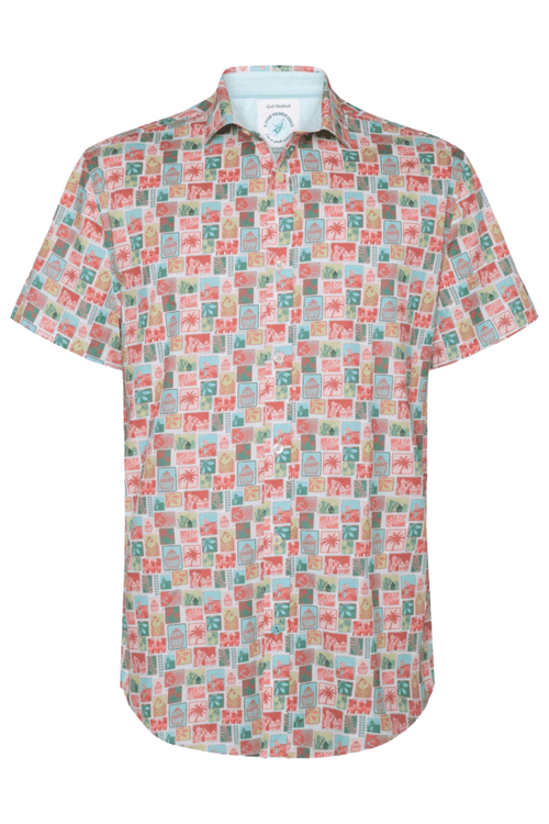 A Fish Named Fred 31.068 Short Sleeve Men's Shirt Rose Pink Stamps - Dotique