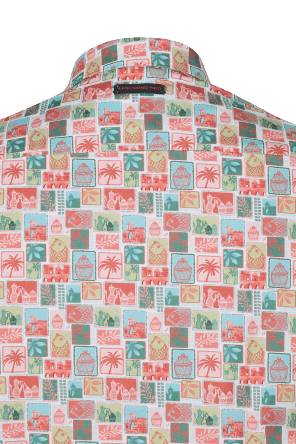 A Fish Named Fred 31.068 Short Sleeve Men's Shirt Rose Pink Stamps - Dotique