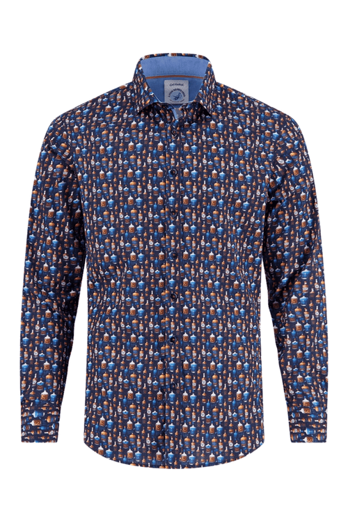 Patterned shirt with a collar on a white background
