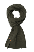 Complete your cold-weather look with this dark green cable knit scarf by A Fish Named Fred.