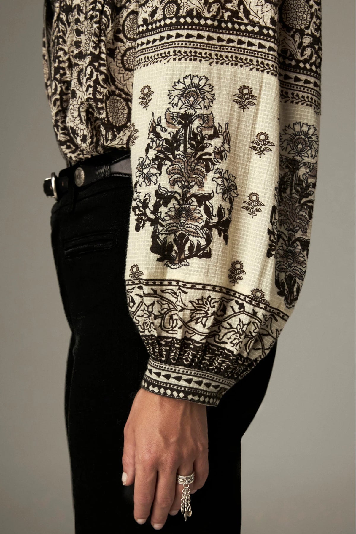 Shop the Maison Hotel Azar Blouse in Antique Bone at Dotique. A printed cotton blouse with contrast detailing, button front and an easy relaxed shape.