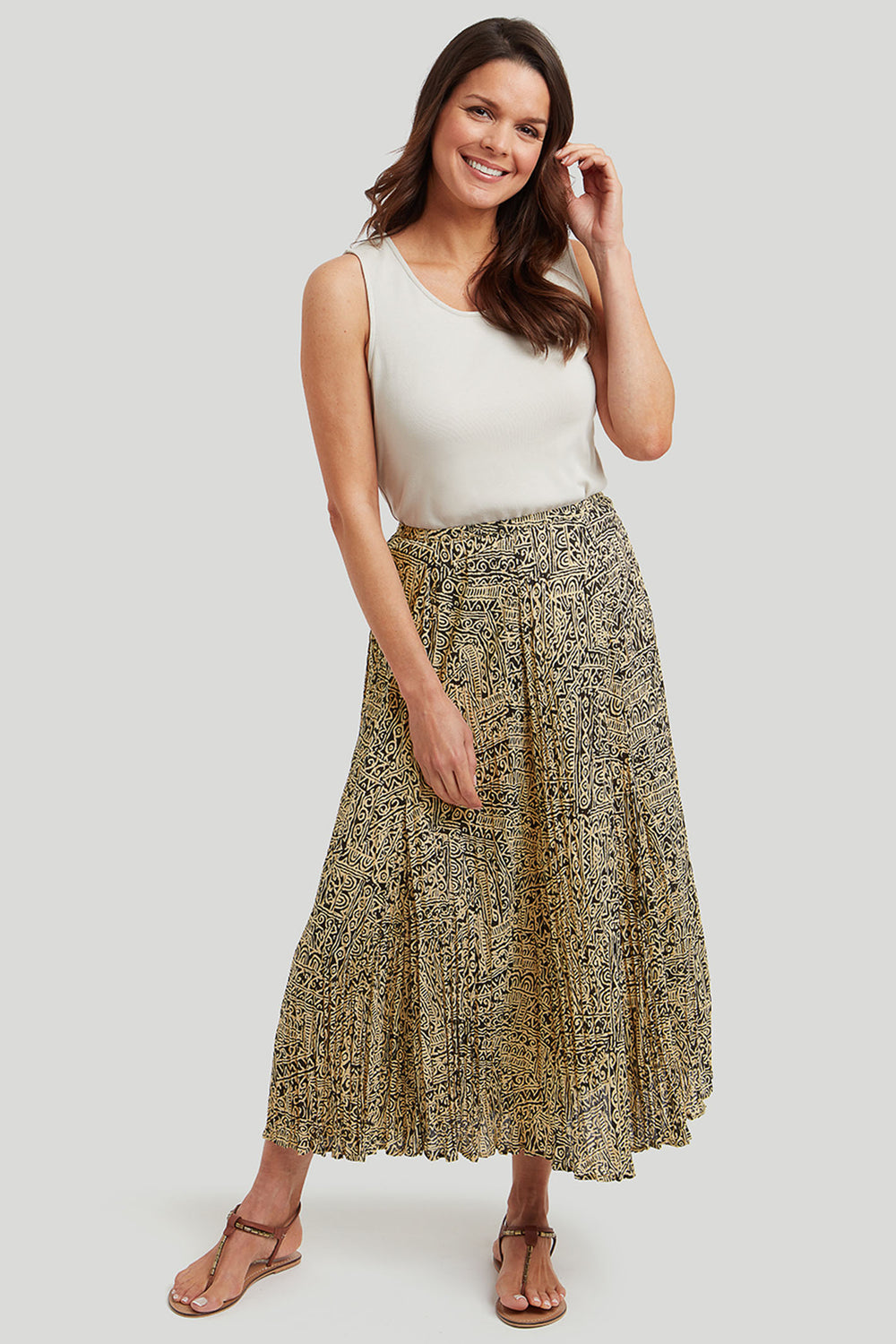 Adini 4231815C529 Kay Taupe Neutral Mix Crinkled Stencil Print Skirt - Dotique