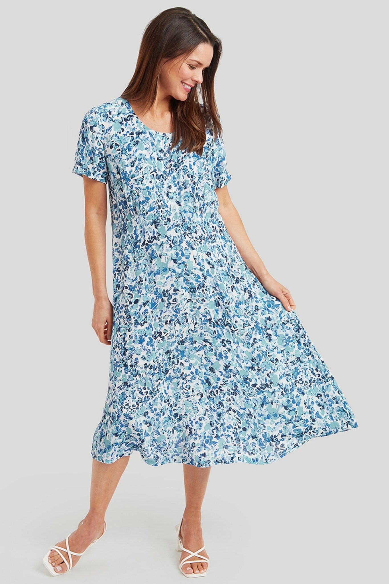 Adini 425080RM483 Ella Blue Mix Flower Valley Print Dress - Dotique