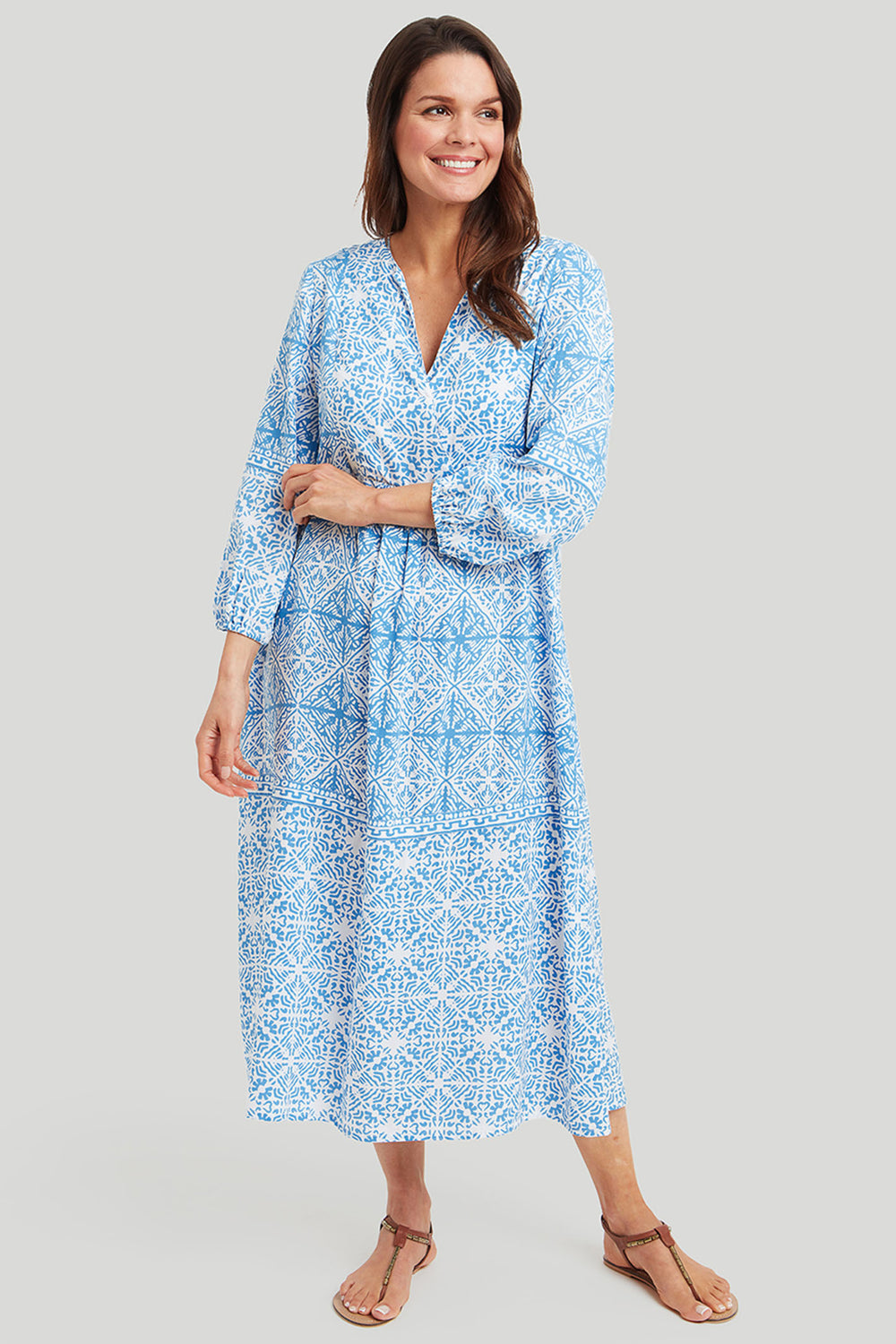 Adini 425145RV250 Vera Blue White Rani Print Dress - Dotique