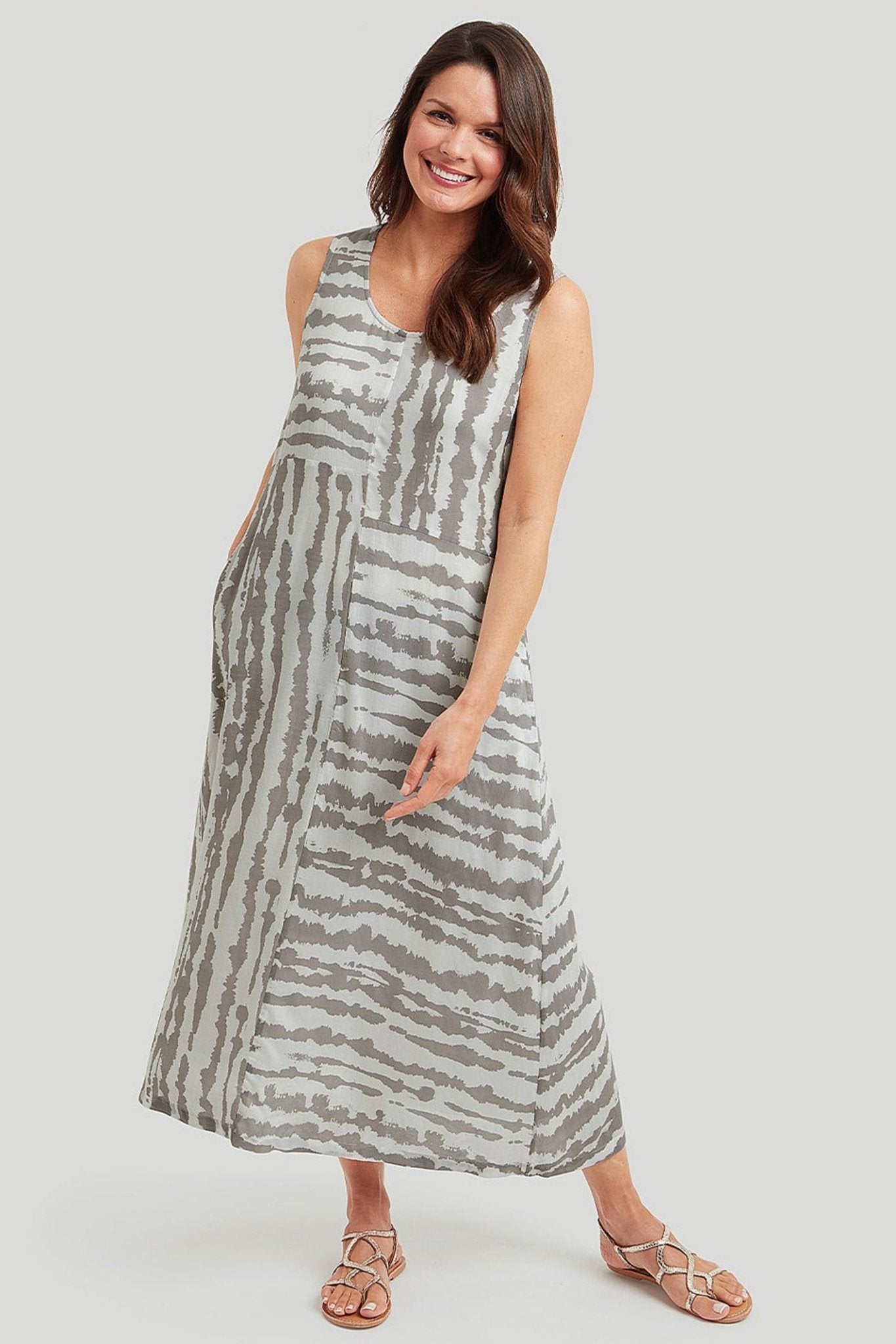 Adini 425191OV539 Alesha Dress Ombre Stripe Taupe White - Dotique - Adini