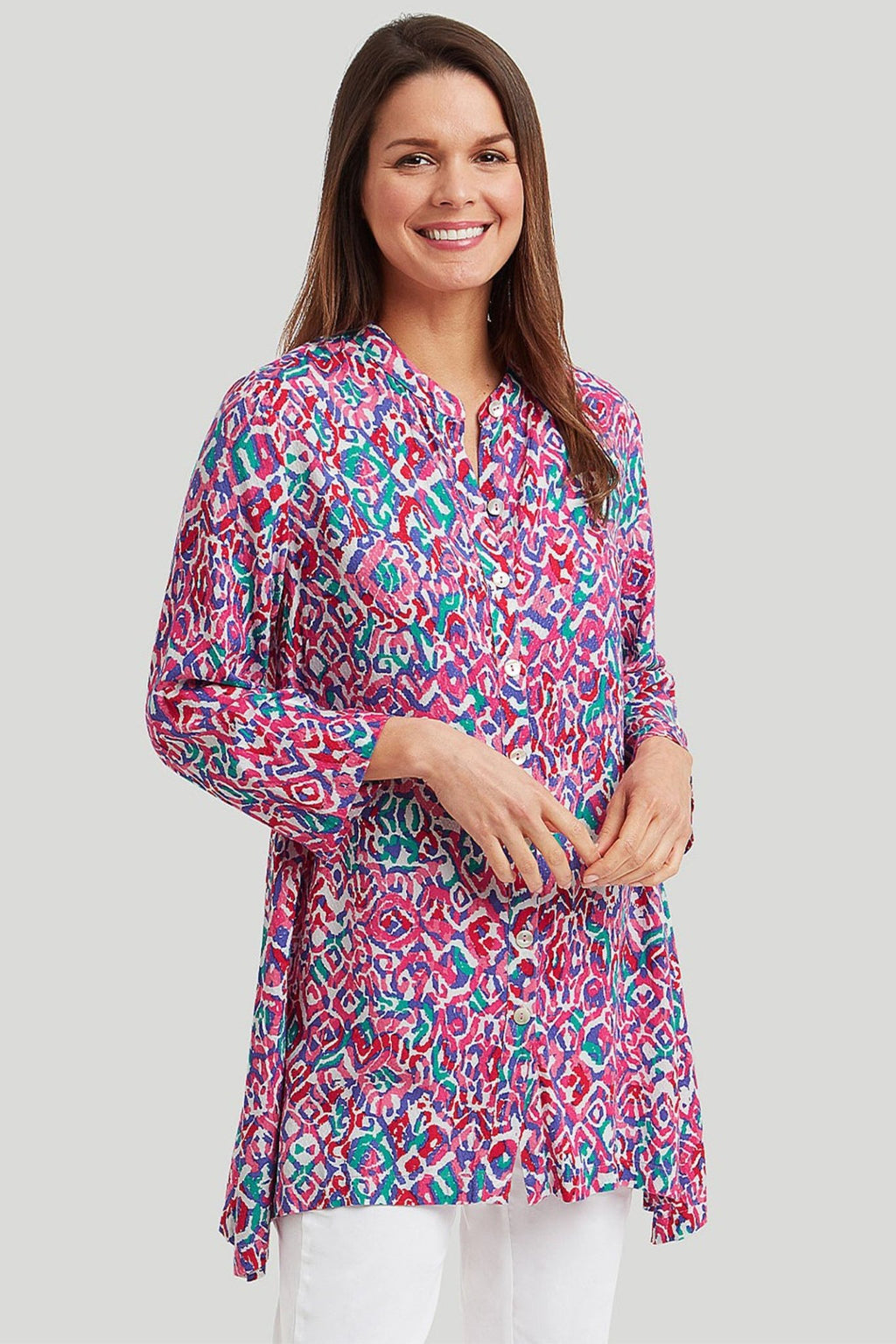 Adini 43642RV049 Panama Shirt Pink Cusco Print - Dotique
