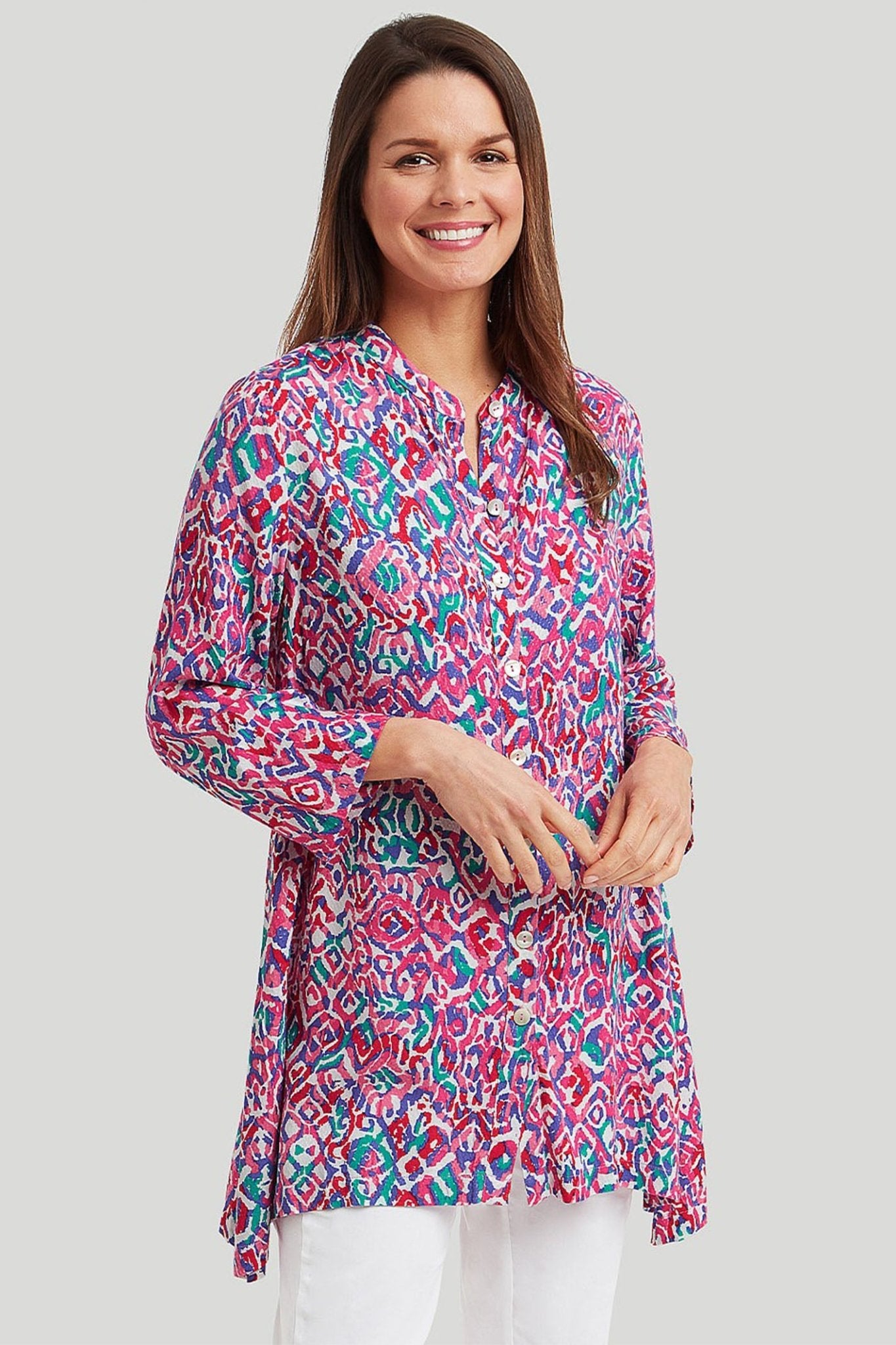 Adini 43642RV049 Panama Shirt Pink Cusco Print - Dotique