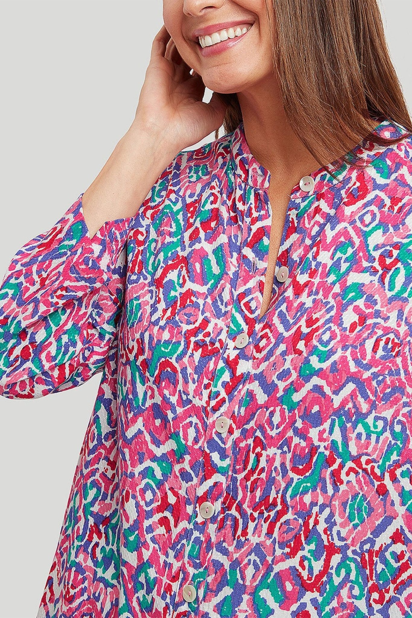 Adini 43642RV049 Panama Shirt Pink Cusco Print - Dotique