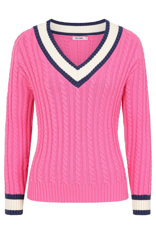 Alice Collins 033A238 Hot Pink Liz V - Neck Jumper - Dotique - Alice Collins