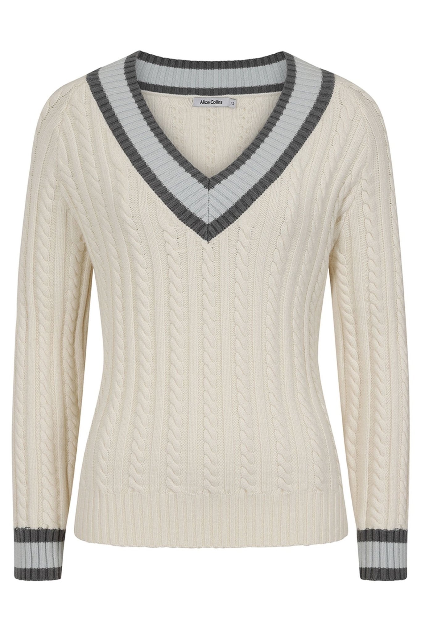 Alice Collins 033A238 Wild Oat Beige Liz V - Neck Jumper - Dotique - Alice Collins