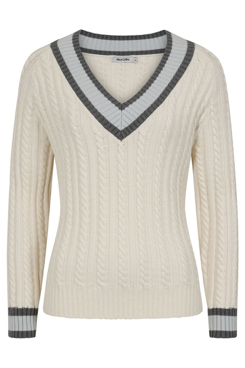 Alice Collins 033A238 Wild Oat Beige Liz V - Neck Jumper - Dotique - Alice Collins