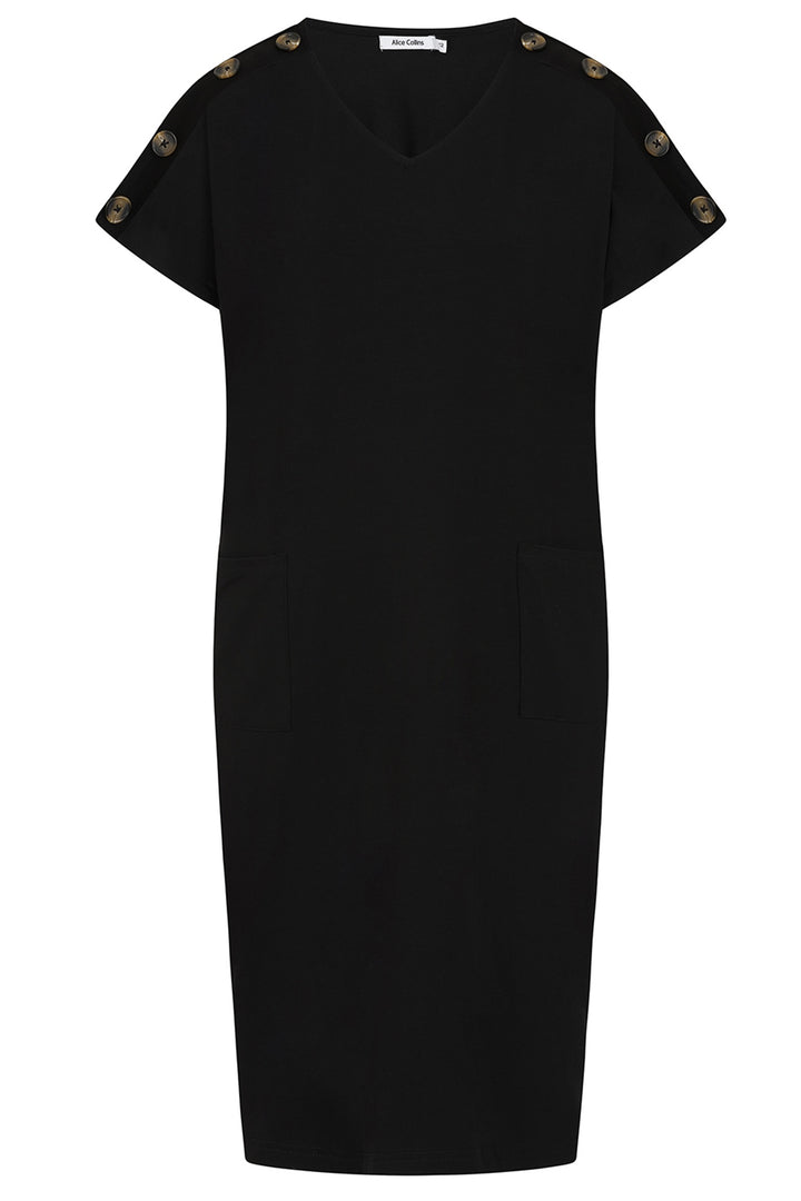 Alice Collins 034S004 Button Shoulder Dress Black - Dotique