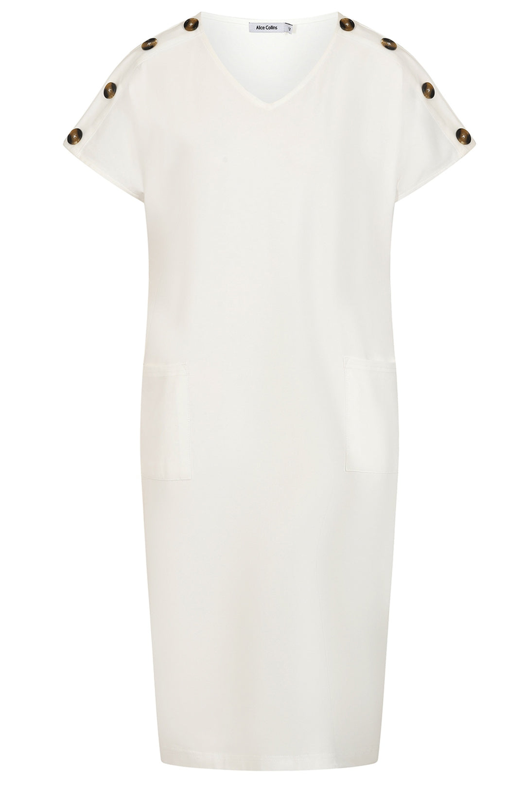 Alice Collins 034S004 Button Shoulder Dress White - Dotique