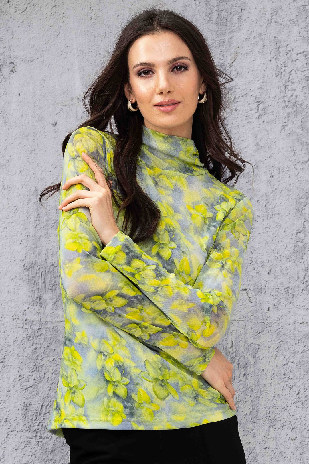 Alison Sheri A44005 Top Floral Print Lime Green - Dotique