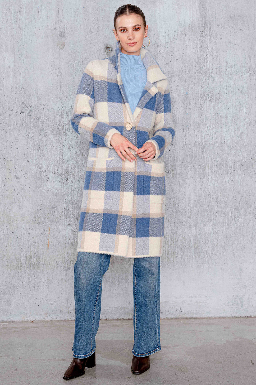 Alison Sheri A44362 Jacket Knit Check Blue - Dotique