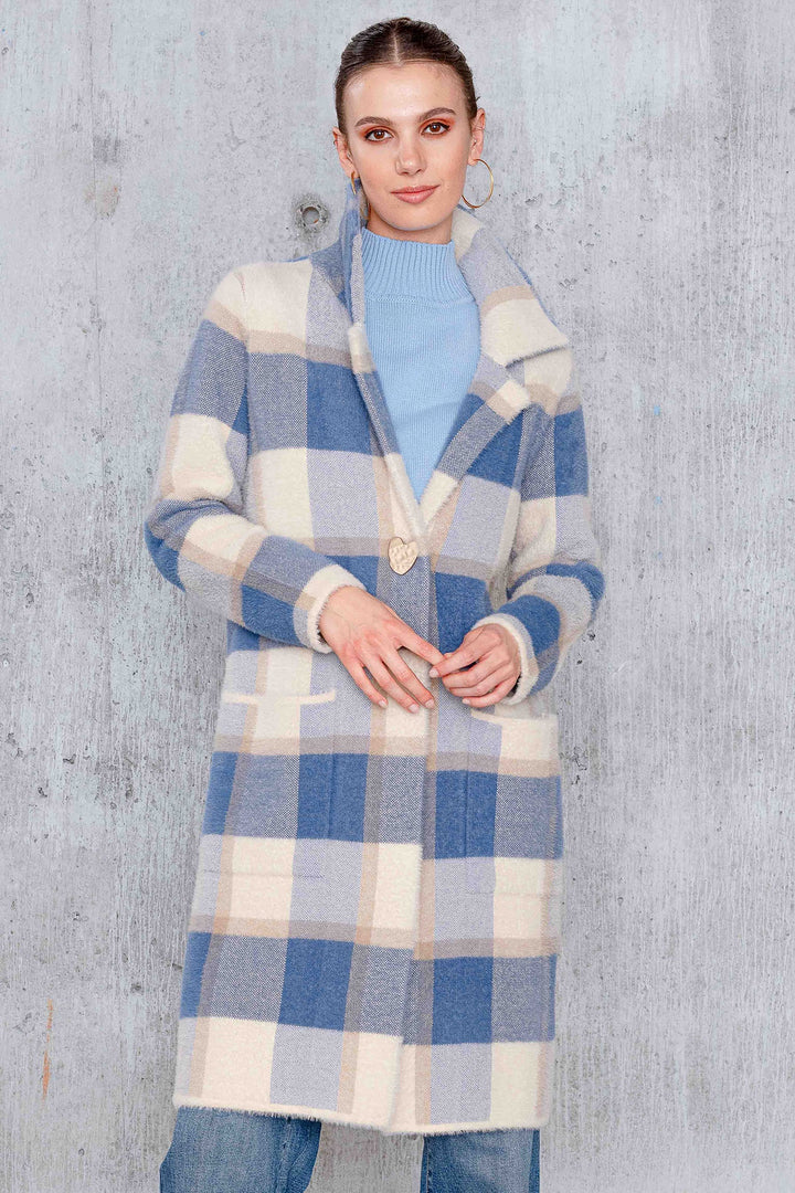 Alison Sheri A44362 Jacket Knit Check Blue - Dotique