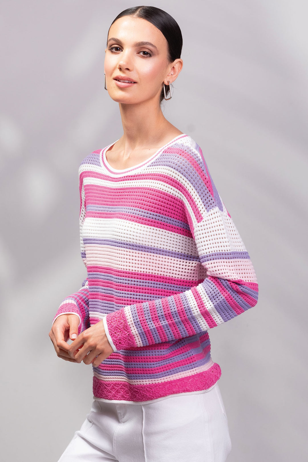 Alison Sheri A45105 Pink Striped Jumper - Dotique