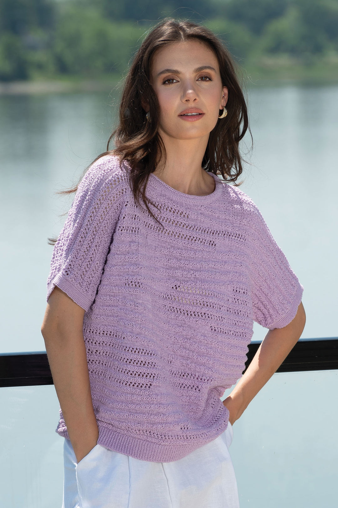 Alison Sheri A45108 Lilac Short Sleeve Jumper - Dotique