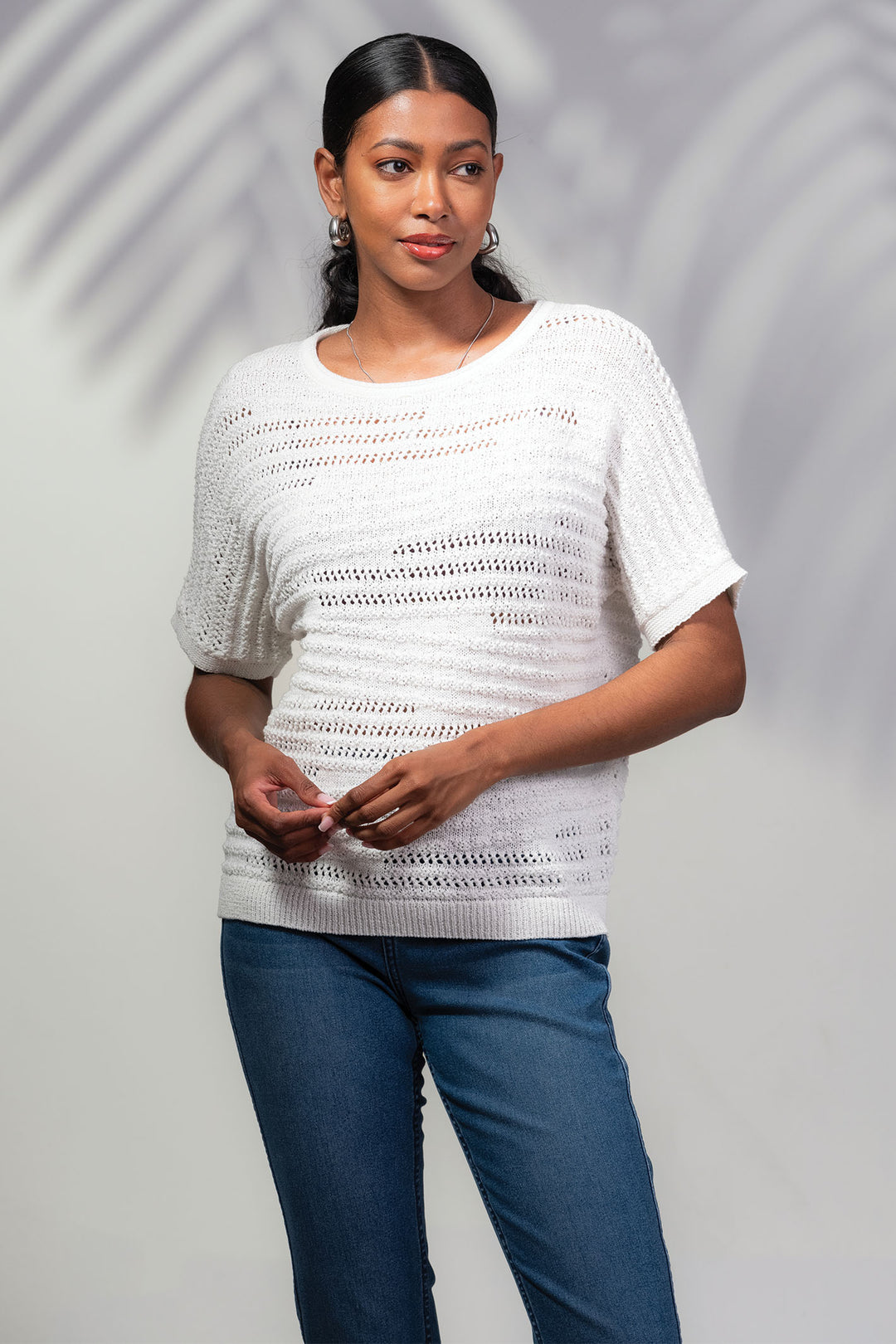 Alison Sheri A45108 White Short Sleeve Jumper - Dotique