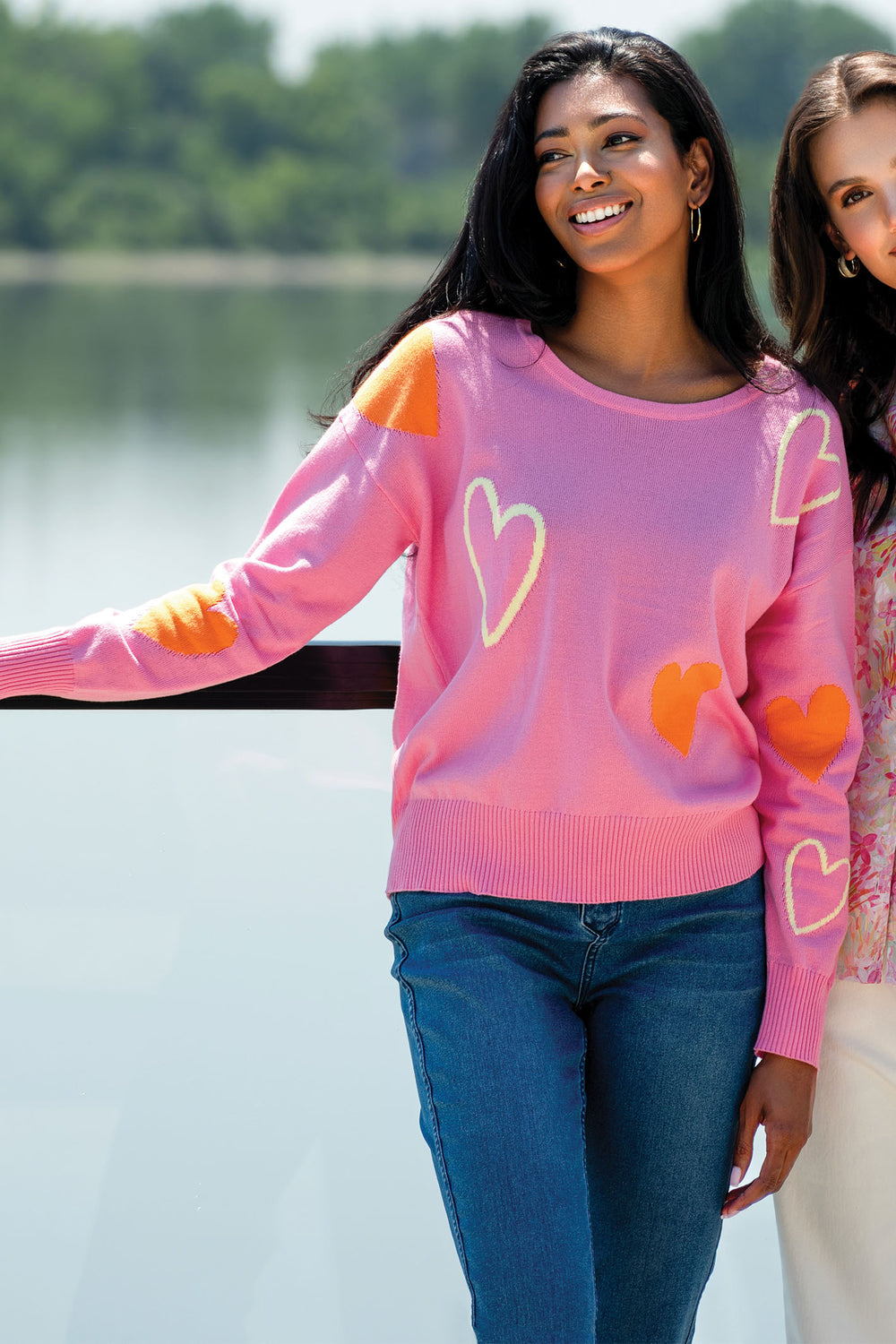 Alison Sheri A45130 Pink Heart Round Neck Jumper - Dotique