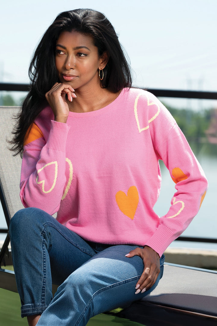 Alison Sheri A45130 Pink Heart Round Neck Jumper - Dotique