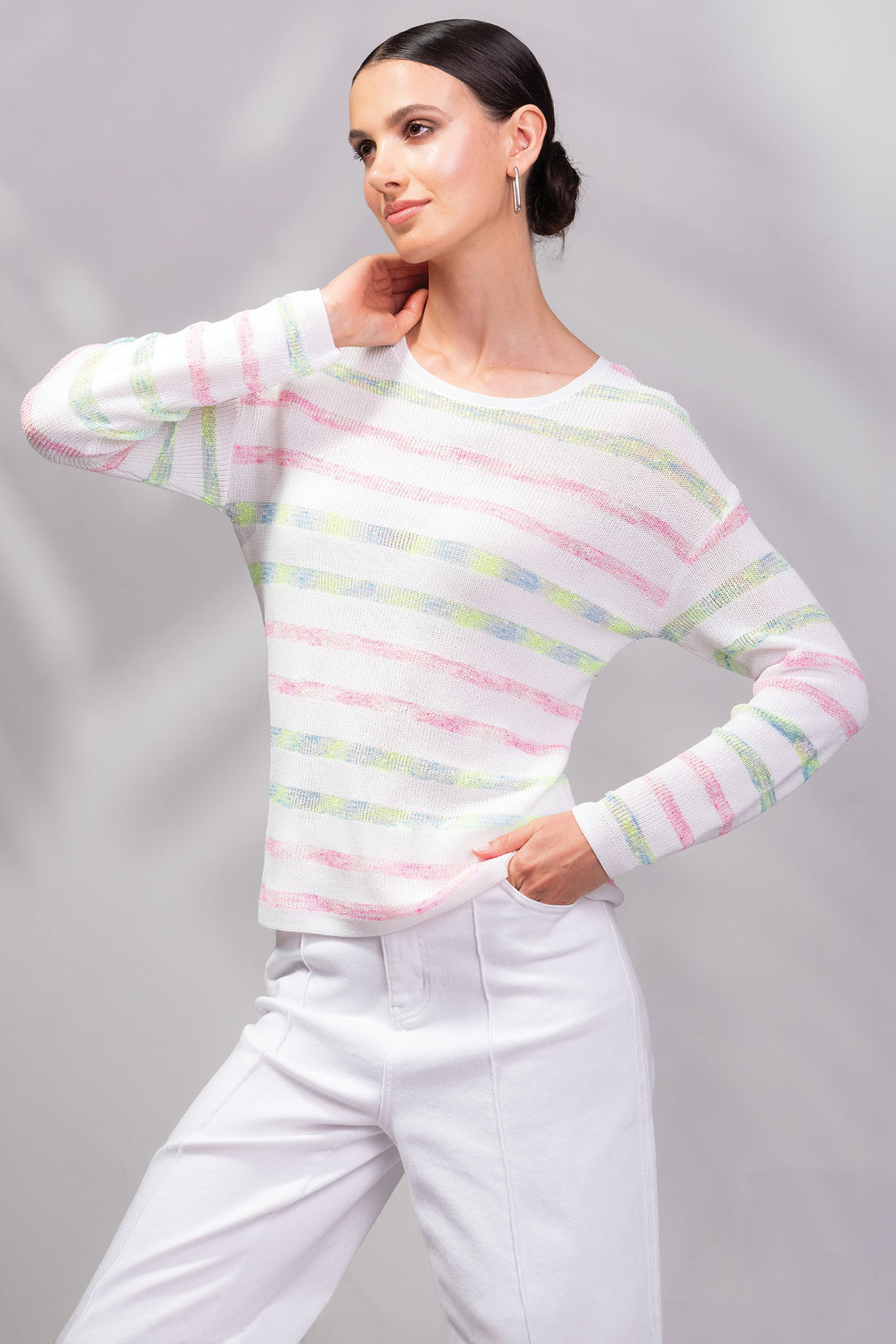 Alison Sheri A45132 White Multicolour Stripe Jumper - Dotique