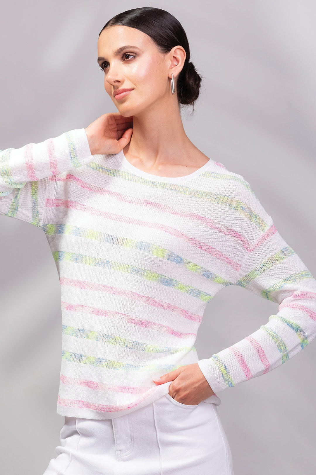 Alison Sheri A45132 White Multicolour Stripe Jumper - Dotique