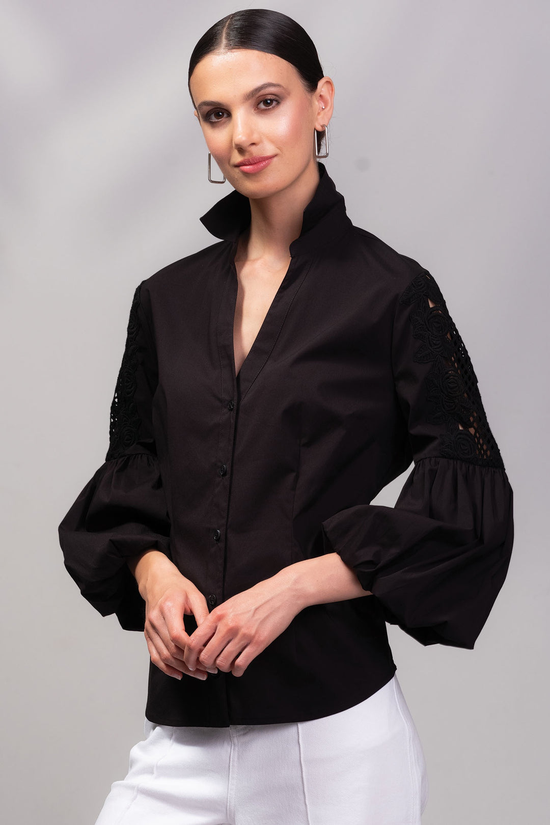 Alison Sheri A45208 Black Puff Sleeve Shirt - Dotique